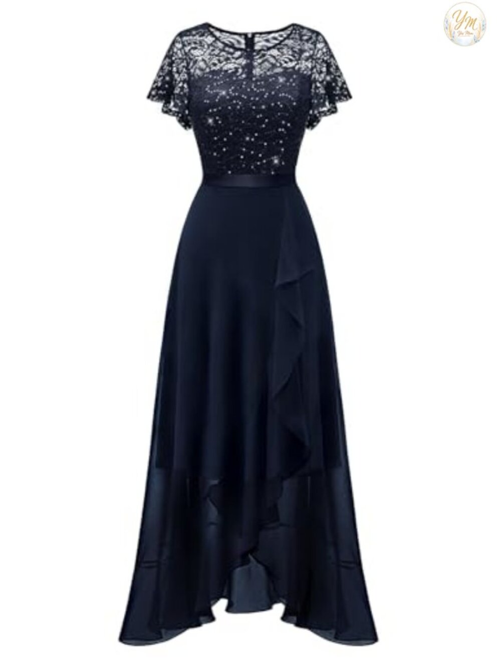 Sequin Formal Long Dress Flutter Sleeve A-Line Wedding Guest